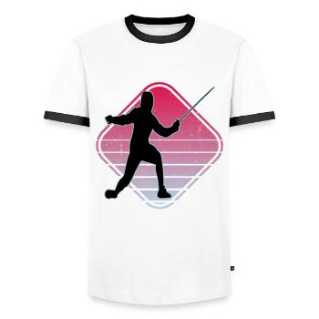 Fencing Fencing Sport Fencing - Men's Ringer Shirt - white/black - Front - AI Model Female 172 light (172cm) & AI Model Male 178 dark (178cm)