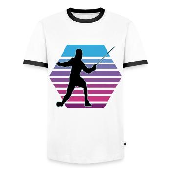 Fencing Fencing Sport Fencing - Men's Ringer Shirt - white/black - Front - AI Model Female 172 light (172cm) & AI Model Male 178 dark (178cm)