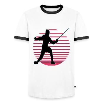 Fencing Fencing Sport Fencing - Men's Ringer Shirt - white/black - Front - AI Model Female 172 light (172cm) & AI Model Male 178 dark (178cm)