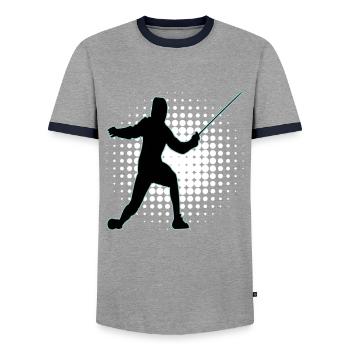 Fencing Fencing Sport Fencing - Men's Ringer Shirt - grey/navy  - Front - AI Model Female 172 light (172cm) & AI Model Male 178 light (178cm)