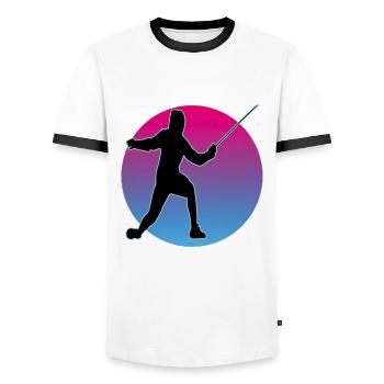 Fencing Fencing Sport Fencing - Men's Ringer Shirt - white/black - Front - AI Model Female 172 light (172cm) & AI Model Male 178 dark (178cm)
