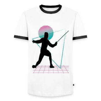 Fencing Fencing Sport Fencing - Men's Ringer Shirt - white/black - Front - AI Model Female 172 light (172cm) & AI Model Male 178 dark (178cm)