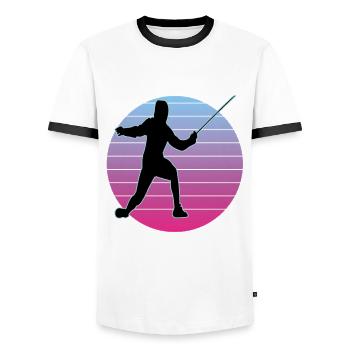 Fencing Fencing Sport Fencing - Men's Ringer Shirt - white/black - Front - AI Model Female 172 light (172cm) & AI Model Male 178 dark (178cm)