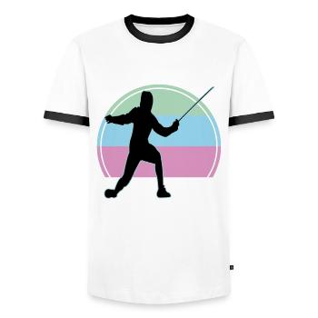 Fencing Fencing Sport Fencing - Men's Ringer Shirt - white/black - Front - AI Model Female 172 light (172cm) & AI Model Male 178 dark (178cm)