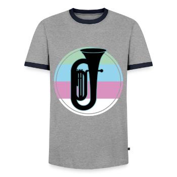 Tuba Player Tuba Musical Instrument - Men's Ringer Shirt - grey/navy  - Front - AI Model Female 172 light (172cm) & AI Model Male 178 light (178cm)