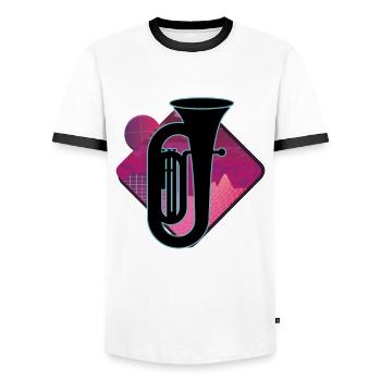 Tuba Player Tuba Musical Instrument - Men's Ringer Shirt - white/black - Front - AI Model Female 172 light (172cm) & AI Model Male 178 dark (178cm)