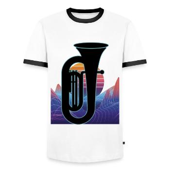 Tuba Player Tuba Musical Instrument - Men's Ringer Shirt - white/black - Front - AI Model Female 172 light (172cm) & AI Model Male 178 dark (178cm)