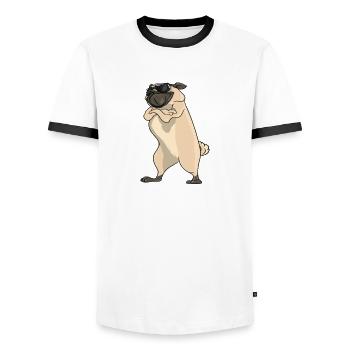 At A Pug Girl - Men's Ringer Shirt - white/black - Front - AI Model Female 172 light (172cm) & AI Model Male 178 dark (178cm)