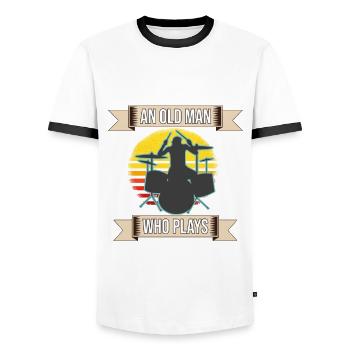 Ne sous-estimez jamais un vieil homme qui joue de la batterie - T-shirt contrasté Homme - blanc/noir - Devant - AI Model Female 172 light (172cm) & AI Model Male 178 dark (178cm)