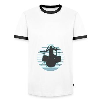 De vrais gars jouent au batteur de batterie - T-shirt contrasté Homme - blanc/noir - Devant - AI Model Female 172 light (172cm) & AI Model Male 178 dark (178cm)