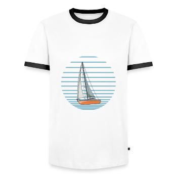 Sailboat This Is My Sailboat Shirt - Männer Kontrast-T-Shirt - Weiß/Schwarz - Vorne - AI Model Female 172 light (172cm) & AI Model Male 178 dark (178cm)