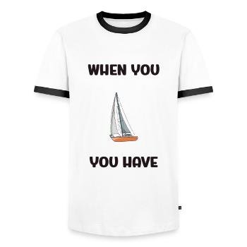 Quand vous avez un voilier, vous avez tout - T-shirt contrasté Homme - blanc/noir - Devant - AI Model Female 172 light (172cm) & AI Model Male 178 dark (178cm)