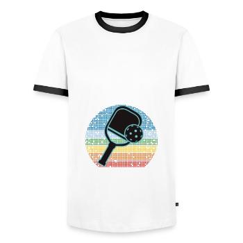 Désolé, j’ai des projets avec mon pickleball - T-shirt contrasté Homme - blanc/noir - Devant - AI Model Female 172 light (172cm) & AI Model Male 178 dark (178cm)