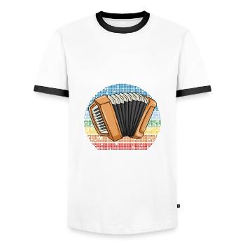 L’éducation est importante, mais l’accordéon est plus - T-shirt contrasté Homme - blanc/noir - Devant - AI Model Female 172 light (172cm) & AI Model Male 178 dark (178cm)