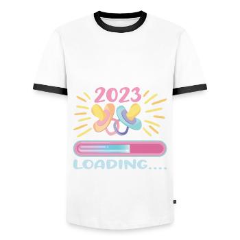 Grandma 2023 Loading - Men's Ringer Shirt - white/black - Front - AI Model Female 172 light (172cm) & AI Model Male 178 dark (178cm)
