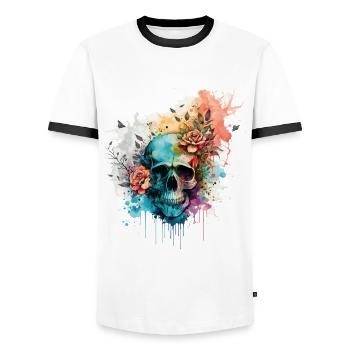 Totenkopf Totenschädel Skelett Blumen Rosen Splash - Männer Kontrast-T-Shirt - Weiß/Schwarz - Vorne - AI Model Female 172 light (172cm) & AI Model Male 178 dark (178cm)