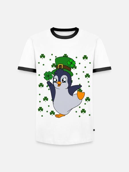 Manchot mignon Trèfle Saint-Patrick Pingouin - T-shirt contrasté Homme - blanc/noir
