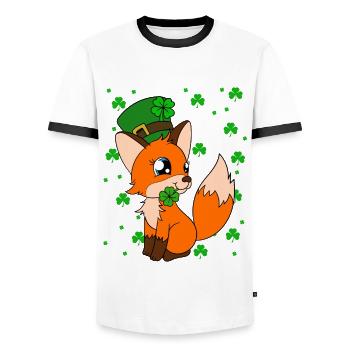 Cute Fox Clover St. Patrick's Day - Men's Ringer Shirt - white/black - Front - AI Model Female 172 light (172cm) & AI Model Male 178 dark (178cm)