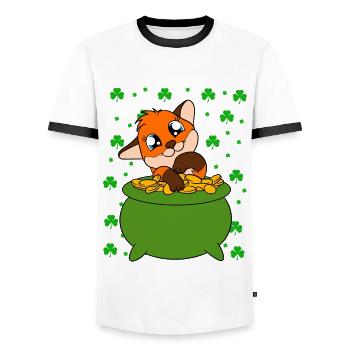 Cute Fox Clover St. Patrick's Day - Men's Ringer Shirt - white/black - Front - AI Model Female 172 light (172cm) & AI Model Male 178 dark (178cm)