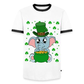 Mignons trèfles d’éléphants Fête de la Saint-Patrick - T-shirt contrasté Homme - blanc/noir - Devant - AI Model Female 172 light (172cm) & AI Model Male 178 dark (178cm)