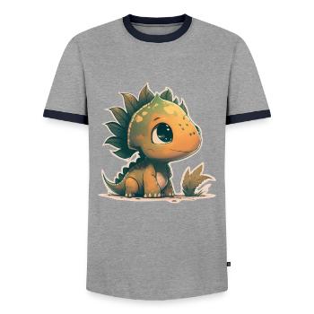 Small But Spunky Baby Dino - Men's Ringer Shirt - grey/navy  - Front - AI Model Female 172 light (172cm) & AI Model Male 178 light (178cm)