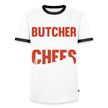 Boucher parce que les chefs ont aussi besoin de héros - T-shirt contrasté Homme - blanc/noir - Devant - AI Model Female 172 light (172cm) & AI Model Male 178 dark (178cm)