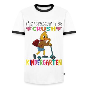 I'm Ready To Crush Kindergarten Duck With Scooter - Men's Ringer Shirt - white/black - Front - AI Model Female 172 light (172cm) & AI Model Male 178 dark (178cm)