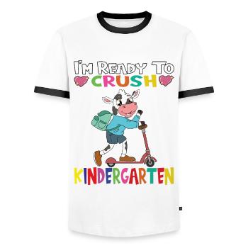 I'm Ready To Crush Kindergarten Cow With Scooter - Men's Ringer Shirt - white/black - Front - AI Model Female 172 light (172cm) & AI Model Male 178 dark (178cm)