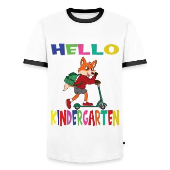 Bonjour Kindergarten Fox avec scooter - T-shirt contrasté Homme - blanc/noir - Devant - AI Model Female 172 light (172cm) & AI Model Male 178 dark (178cm)