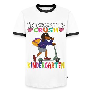 I'm Ready To Crush Kindergarten Dog With Scooter - Men's Ringer Shirt - white/black - Front - AI Model Female 172 light (172cm) & AI Model Male 178 dark (178cm)