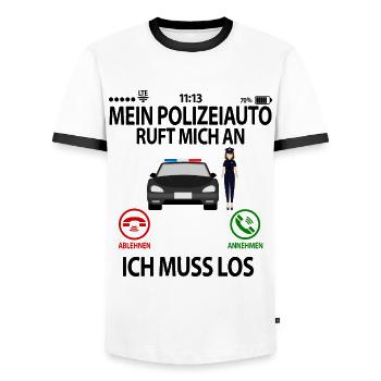 Polizistin Polizei Lustige Sprüche Humor witzige - Männer Kontrast-T-Shirt - Weiß/Schwarz - Vorne - AI Model Female 172 light (172cm) & AI Model Male 178 dark (178cm)