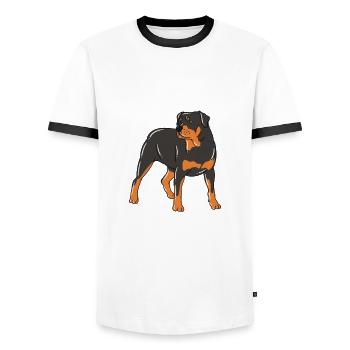 Drool On This Shirt Provided By My Rottweiler - Men's Ringer Shirt - white/black - Front - AI Model Female 172 light (172cm) & AI Model Male 178 dark (178cm)