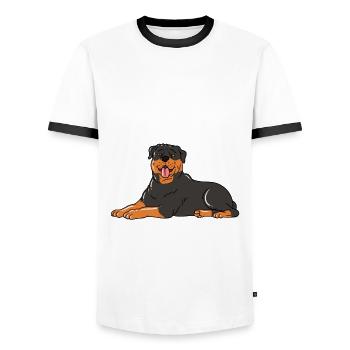 Je veux vraiment caresser mon Rottweiler - T-shirt contrasté Homme - blanc/noir - Devant - AI Model Female 172 light (172cm) & AI Model Male 178 dark (178cm)