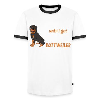 J’étais normal jusqu’à ce que j’obtienne mon 1er Rottweiler - T-shirt contrasté Homme - blanc/noir - Devant - AI Model Female 172 light (172cm) & AI Model Male 178 dark (178cm)