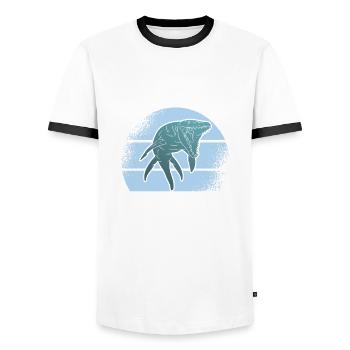 La vie est meilleure avec Mosasaurus - T-shirt contrasté Homme - blanc/noir - Devant - AI Model Female 172 light (172cm) & AI Model Male 178 dark (178cm)