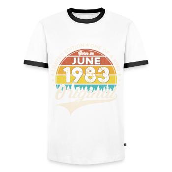 40th Birthday Man Year 1983 Original June - Men's Ringer Shirt - white/black - Front - AI Model Female 172 light (172cm) & AI Model Male 178 dark (178cm)