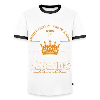 49th Birthday Man June Vintage 1974 Legendary - Men's Ringer Shirt - white/black - Front - AI Model Female 172 light (172cm) & AI Model Male 178 dark (178cm)