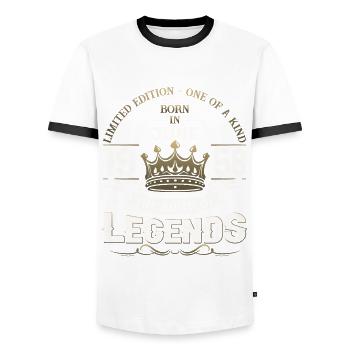 65. Geburtstag Mann Juni Jahrgang 1958 Legendary - Männer Kontrast-T-Shirt - Weiß/Schwarz - Vorne - AI Model Female 172 light (172cm) & AI Model Male 178 dark (178cm)