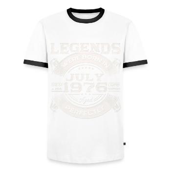 47th Birthday Man Legendary July Born 1976 - Men's Ringer Shirt - white/black - Front - AI Model Female 172 light (172cm) & AI Model Male 178 dark (178cm)