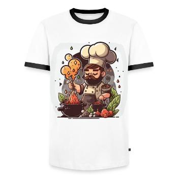Meisterkoch - Männer Kontrast-T-Shirt - Weiß/Schwarz - Vorne - AI Model Female 172 light (172cm) & AI Model Male 178 dark (178cm)