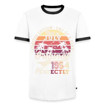 69th Birthday Man Original July Year 1954 - Men's Ringer Shirt - white/black - Front - AI Model Female 172 light (172cm) & AI Model Male 178 dark (178cm)