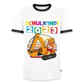 Schulkind 2023 Einschulung 2023 Schulanfang - Männer Kontrast-T-Shirt - Weiß/Schwarz - Vorne - AI Model Female 172 light (172cm) & AI Model Male 178 dark (178cm)