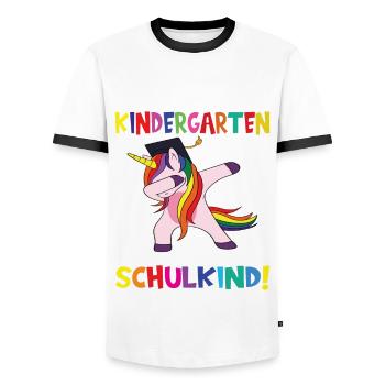 Tschüss Kindergarten Ich Bin Jetzt Ein Schulkind! - Männer Kontrast-T-Shirt - Weiß/Schwarz - Vorne - AI Model Female 172 light (172cm) & AI Model Male 178 dark (178cm)