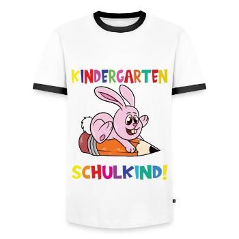 Tschüss Kindergarten Ich Bin Jetzt Ein Schulkind! - Männer Kontrast-T-Shirt - Weiß/Schwarz - Vorne - AI Model Female 172 light (172cm) & AI Model Male 178 dark (178cm)