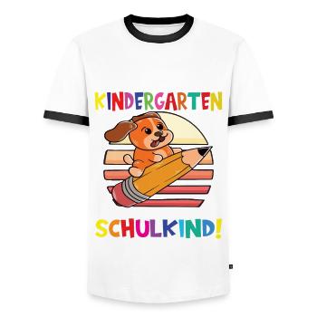 Tschüss Kindergarten Ich Bin Jetzt Ein Schulkind! - Männer Kontrast-T-Shirt - Weiß/Schwarz - Vorne - AI Model Female 172 light (172cm) & AI Model Male 178 dark (178cm)