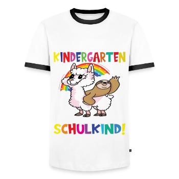 Tschüss Kindergarten Ich Bin Jetzt Ein Schulkind! - Männer Kontrast-T-Shirt - Weiß/Schwarz - Vorne - AI Model Female 172 light (172cm) & AI Model Male 178 dark (178cm)