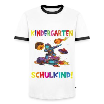 Tschüss Kindergarten Ich Bin Jetzt Ein Schulkind! - Männer Kontrast-T-Shirt - Weiß/Schwarz - Vorne - AI Model Female 172 light (172cm) & AI Model Male 178 dark (178cm)