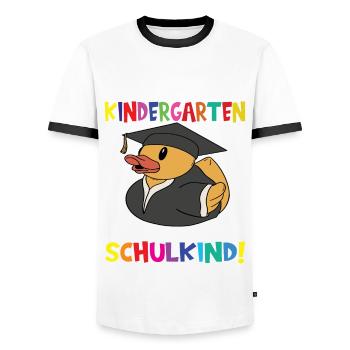 Tschüss Kindergarten Ich Bin Jetzt Ein Schulkind! - Männer Kontrast-T-Shirt - Weiß/Schwarz - Vorne - AI Model Female 172 light (172cm) & AI Model Male 178 dark (178cm)