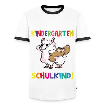 Tschüss Kindergarten Ich Bin Jetzt Ein Schulkind! - Männer Kontrast-T-Shirt - Weiß/Schwarz - Vorne - AI Model Female 172 light (172cm) & AI Model Male 178 dark (178cm)