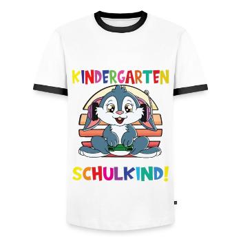 Tschüss Kindergarten Ich Bin Jetzt Ein Schulkind! - Männer Kontrast-T-Shirt - Weiß/Schwarz - Vorne - AI Model Female 172 light (172cm) & AI Model Male 178 dark (178cm)
